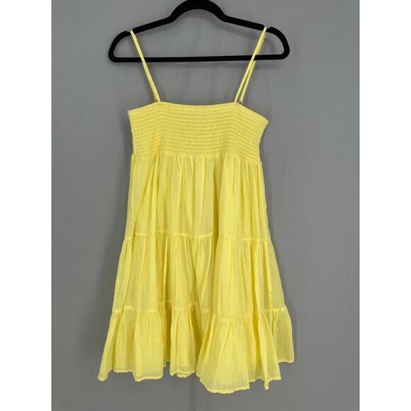 Wildflower Dress Womens Large Yellow Mini Tiered Sleeveless Boho Cottagecore - Picture 1 of 9